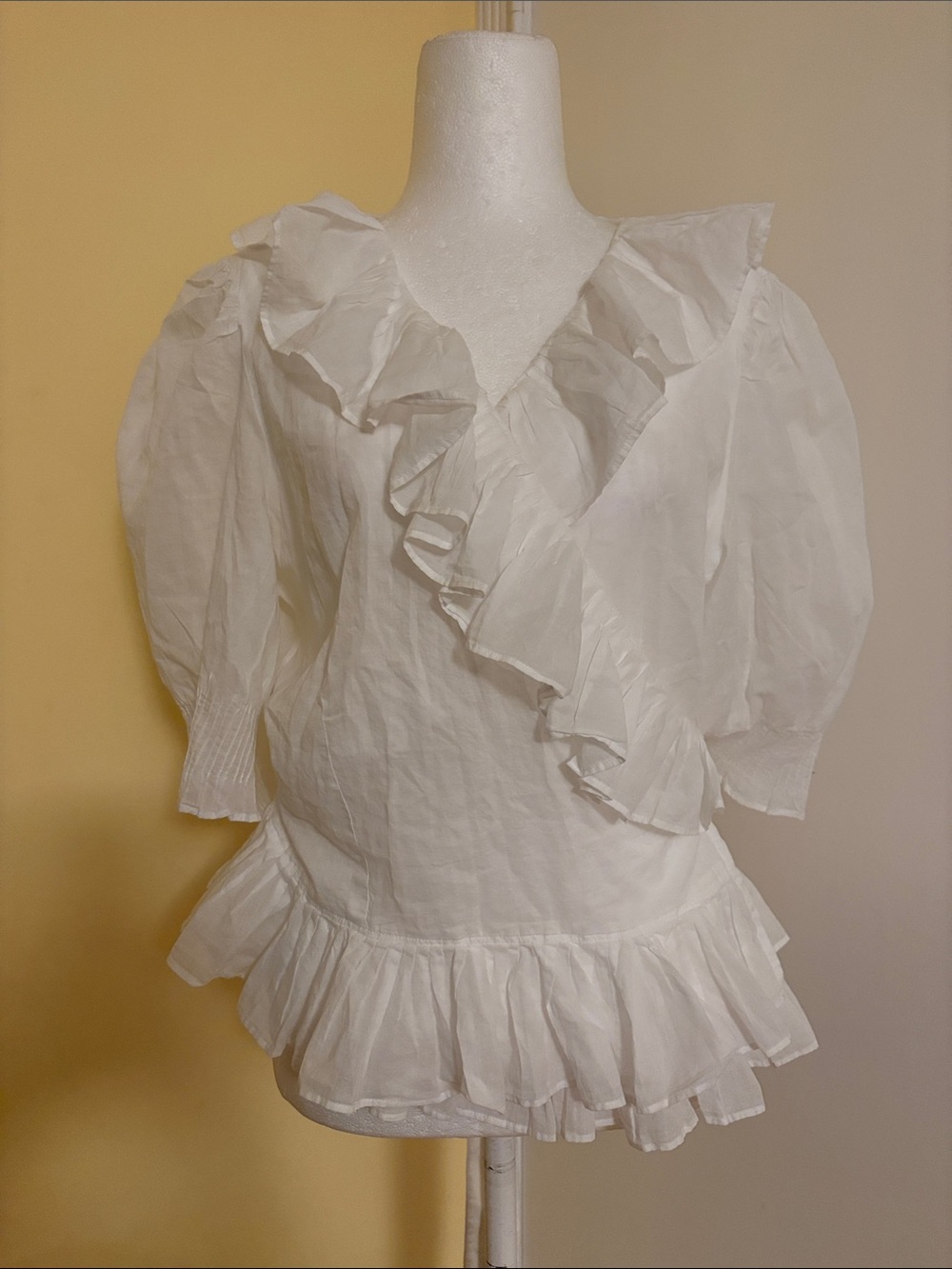 Polo by Ralph Lauren White Ruffle V-Neck Peplum Blouse XL